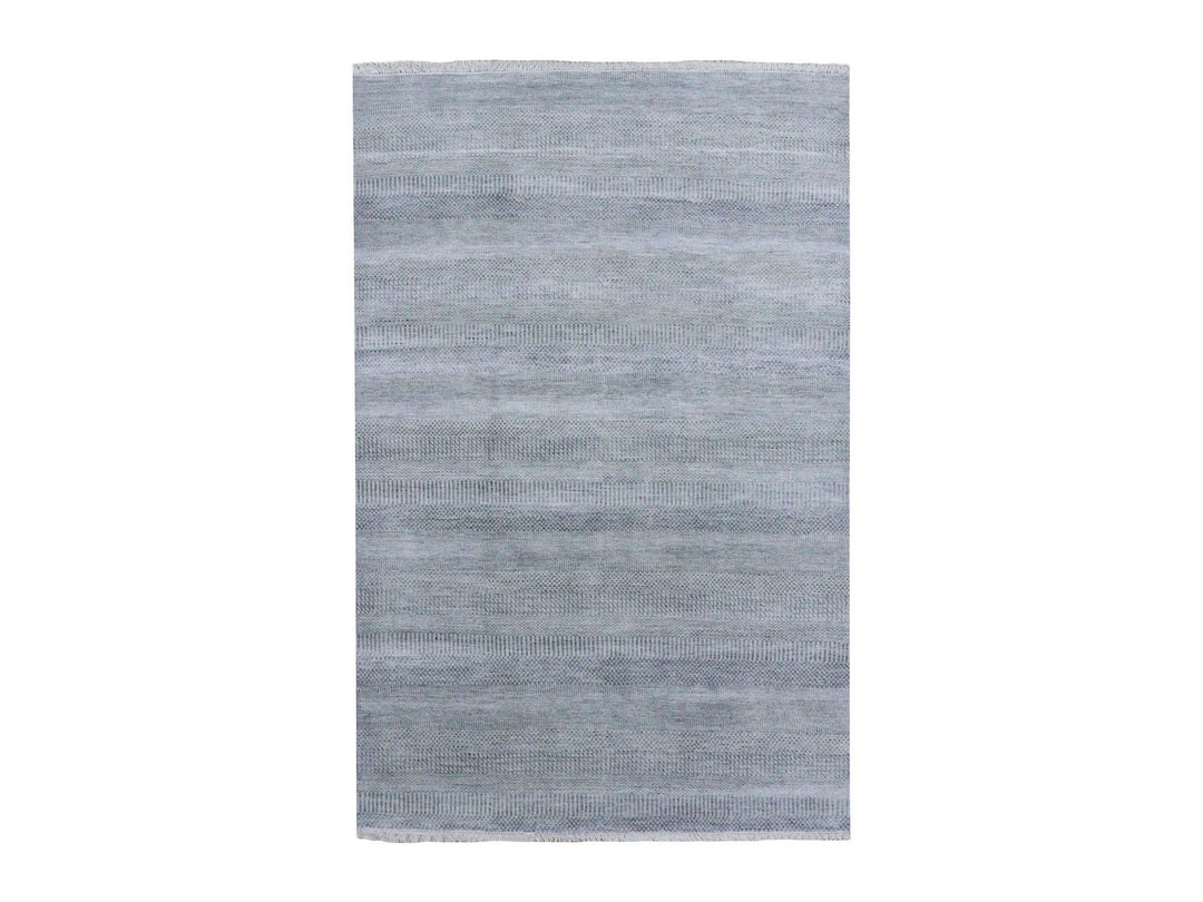 6'0" x 9'2" New Hand Knotted Grey Wool & Silk Rectangle Oriental Rug - MOA10279124