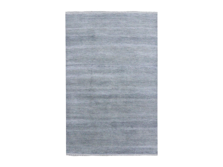 6'0" x 9'2" New Hand Knotted Grey Wool & Silk Rectangle Oriental Rug - MOA10279124
