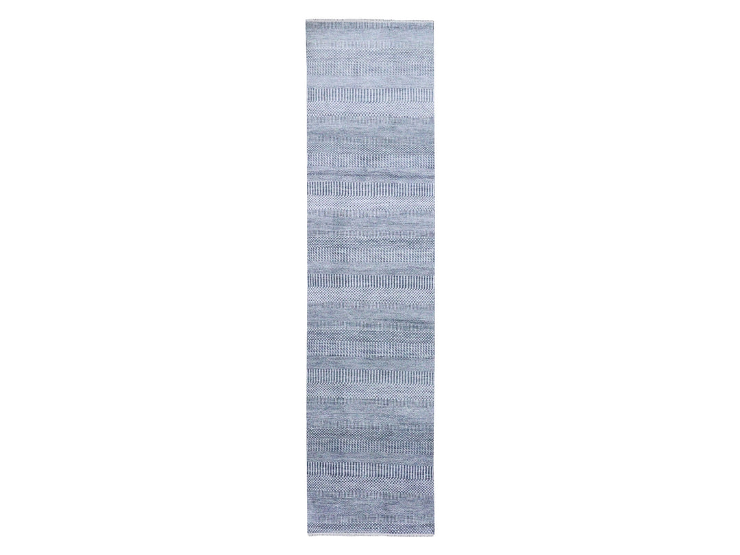 2'6" x 10'2" New Hand Knotted Grey Wool & Silk Runner Oriental Rug - MOA10279130