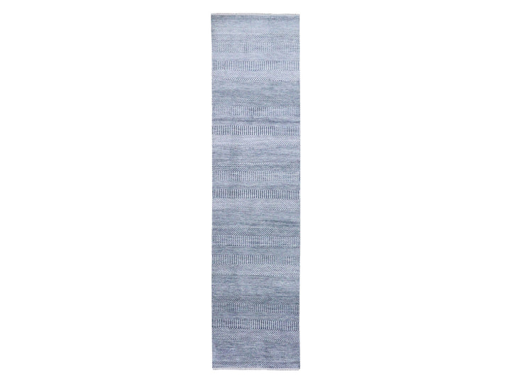 2'6" x 10'2" New Hand Knotted Grey Wool & Silk Runner Oriental Rug - MOA10279130