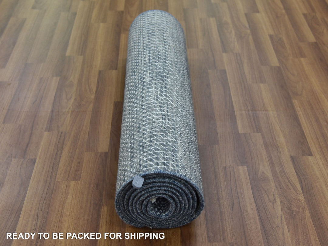 2'6" x 10'2" New Hand Knotted Grey Wool & Silk Runner Oriental Rug - MOA10279130