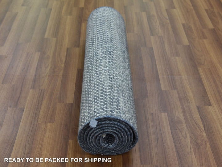 2'6" x 10'2" New Hand Knotted Grey Wool & Silk Runner Oriental Rug - MOA10279130