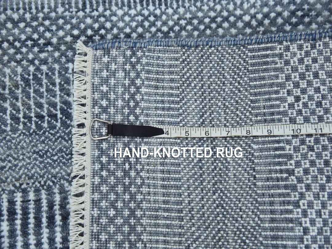 2'6" x 10'2" New Hand Knotted Grey Wool & Silk Runner Oriental Rug - MOA10279130
