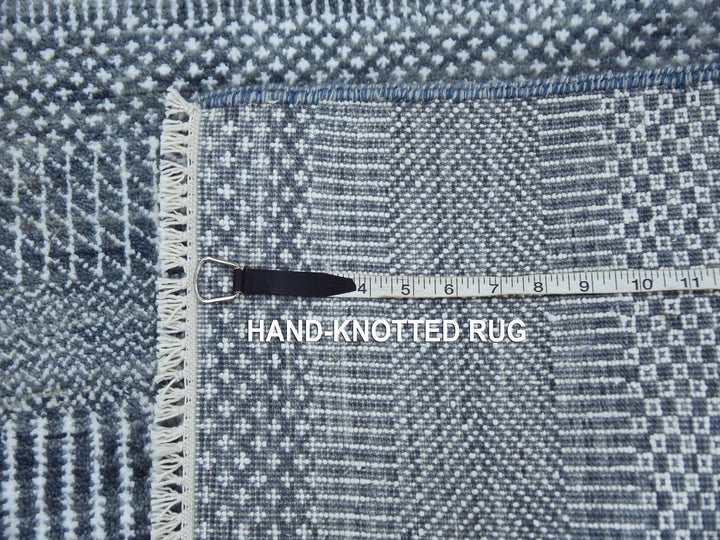 2'6" x 10'2" New Hand Knotted Grey Wool & Silk Runner Oriental Rug - MOA10279130