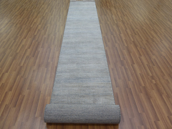 2'7" x 15'5" New Hand Knotted Blue Wool & Silk Runner Oriental Rug - MOA10279133