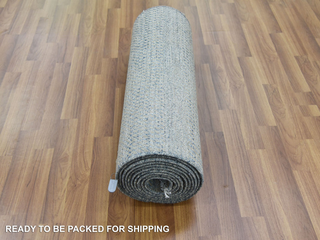2'7" x 15'5" New Hand Knotted Blue Wool & Silk Runner Oriental Rug - MOA10279133