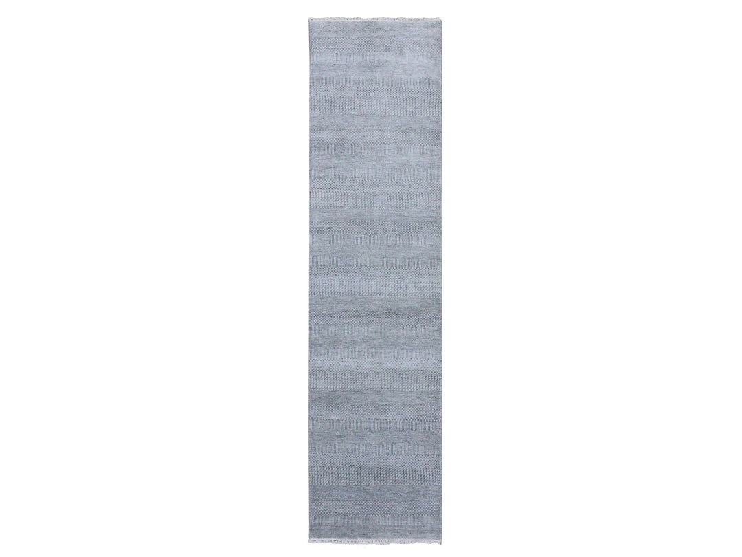 2'6" x 10'0" New Hand Knotted Grey Wool & Silk Runner Oriental Rug - MOA10279134