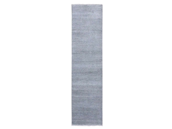 2'6" x 10'0" New Hand Knotted Grey Wool & Silk Runner Oriental Rug - MOA10279134