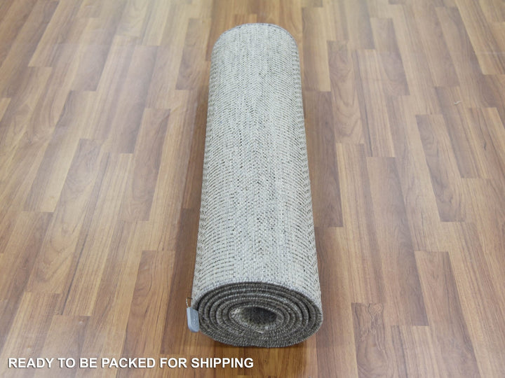 2'6" x 10'0" New Hand Knotted Grey Wool & Silk Runner Oriental Rug - MOA10279134
