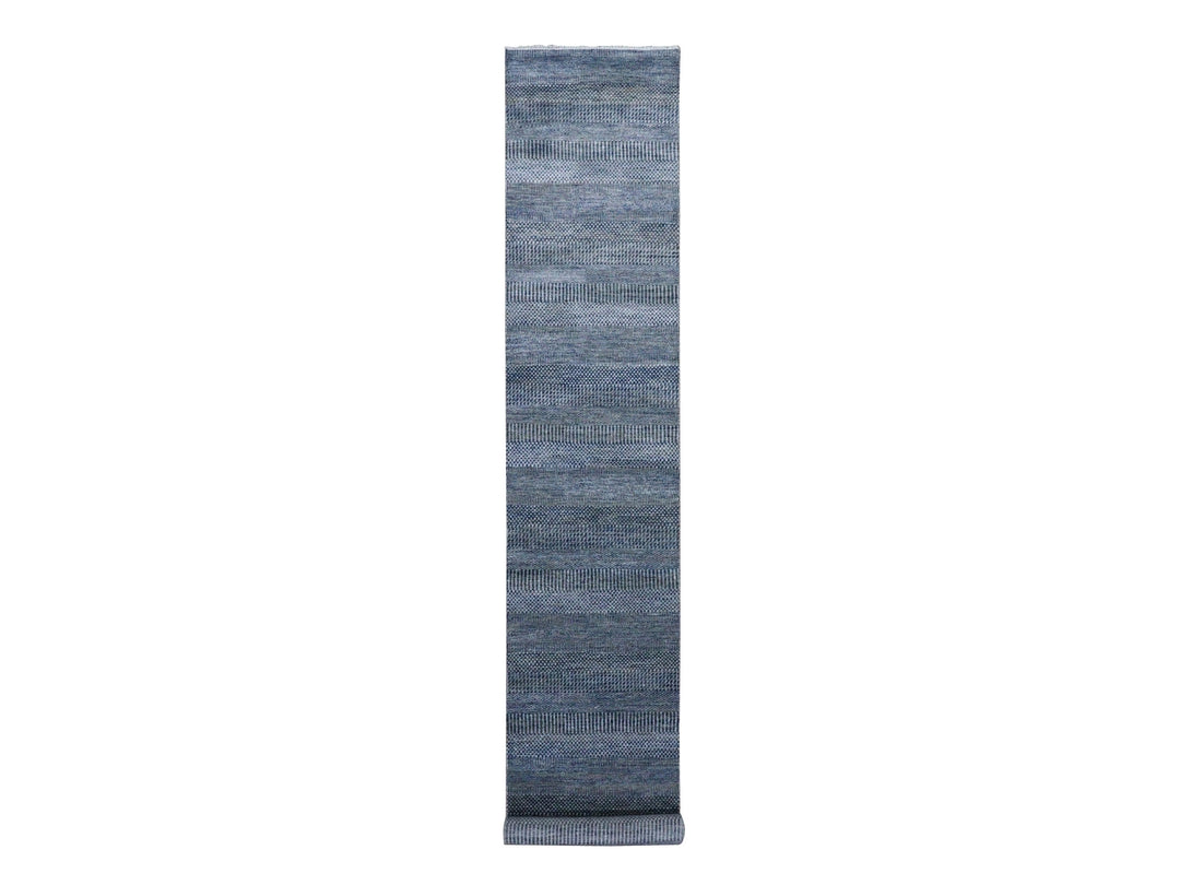 2'7" x 14'0" New Hand Knotted Grey Wool & Silk Runner Oriental Rug - MOA10279136