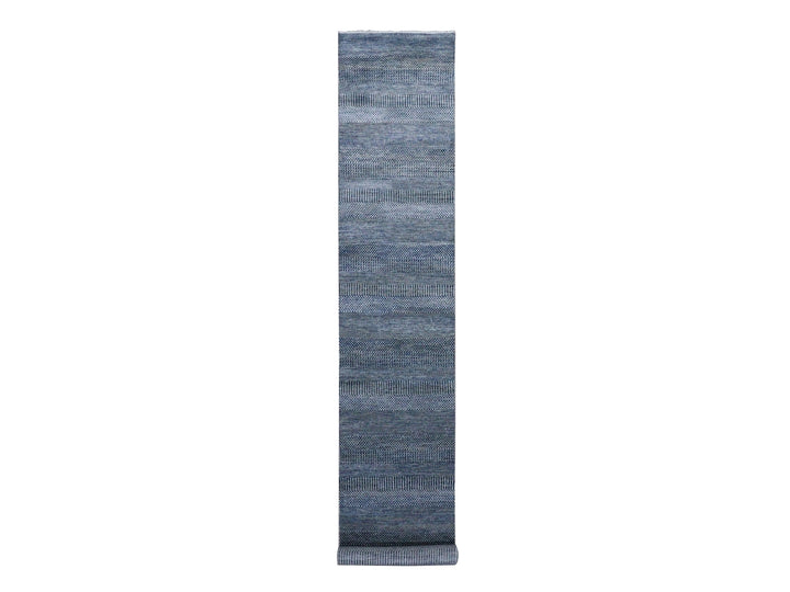 2'7" x 14'0" New Hand Knotted Grey Wool & Silk Runner Oriental Rug - MOA10279136