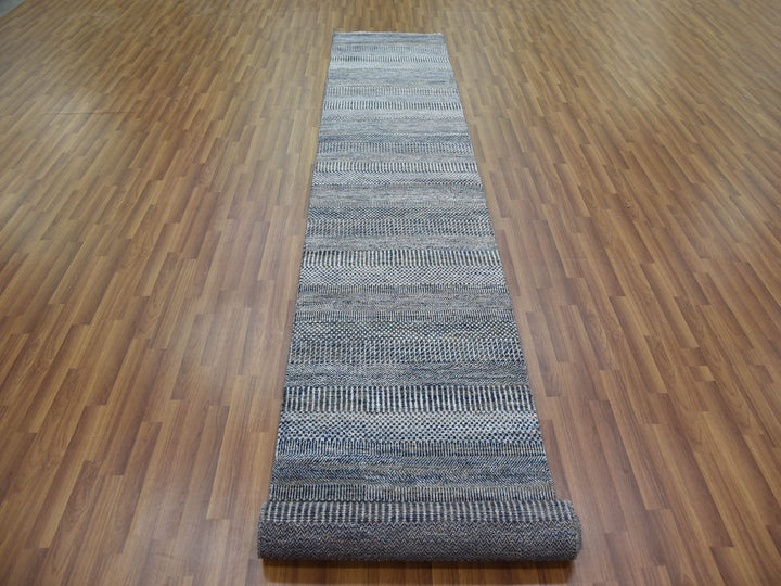 2'7" x 14'0" New Hand Knotted Grey Wool & Silk Runner Oriental Rug - MOA10279136