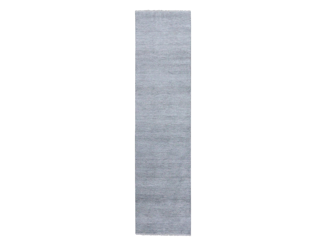 2'6" x 10'1" New Hand Knotted Grey Wool & Silk Runner Oriental Rug - MOA10279137