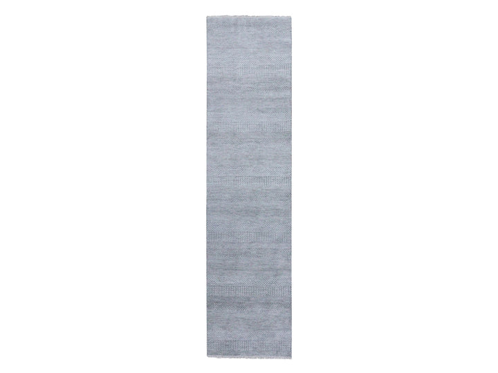 2'6" x 10'1" New Hand Knotted Grey Wool & Silk Runner Oriental Rug - MOA10279137