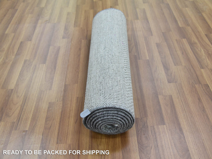 2'6" x 10'1" New Hand Knotted Grey Wool & Silk Runner Oriental Rug - MOA10279137