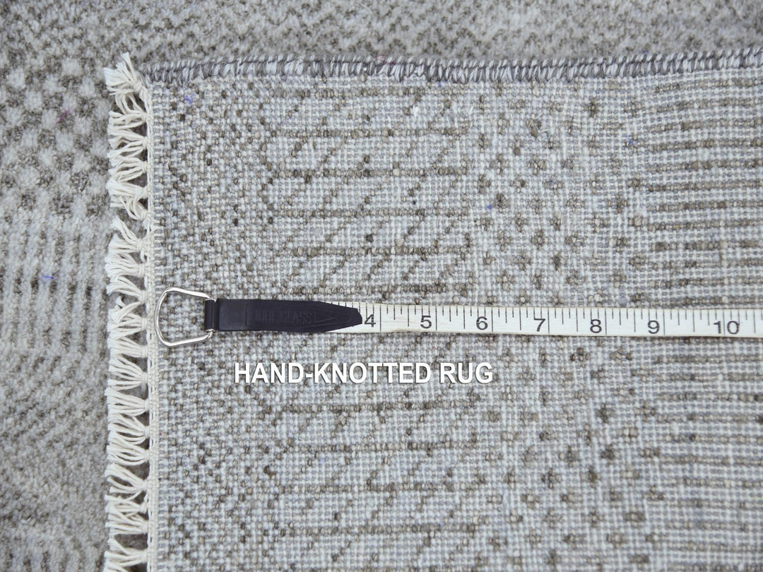 2'6" x 10'1" New Hand Knotted Grey Wool & Silk Runner Oriental Rug - MOA10279137
