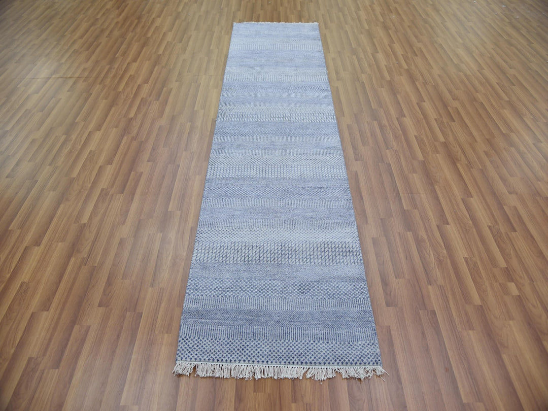 2'6" x 10'0" New Hand Knotted Blue Wool & Silk Runner Oriental Rug - MOA10279138