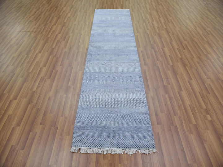 2'6" x 10'0" New Hand Knotted Blue Wool & Silk Runner Oriental Rug - MOA10279138