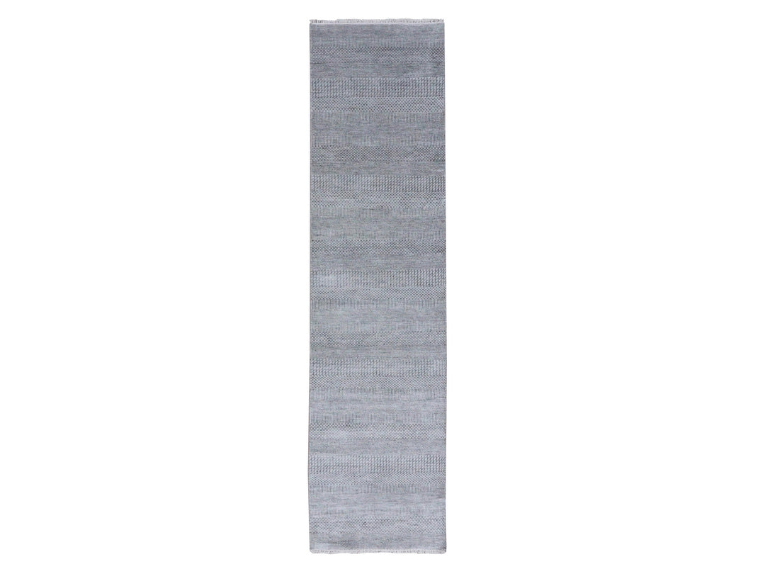 2'7" x 10'0" New Hand Knotted Grey Wool & Silk Runner Oriental Rug - MOA10279139