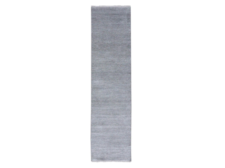 2'7" x 10'0" New Hand Knotted Grey Wool & Silk Runner Oriental Rug - MOA10279139