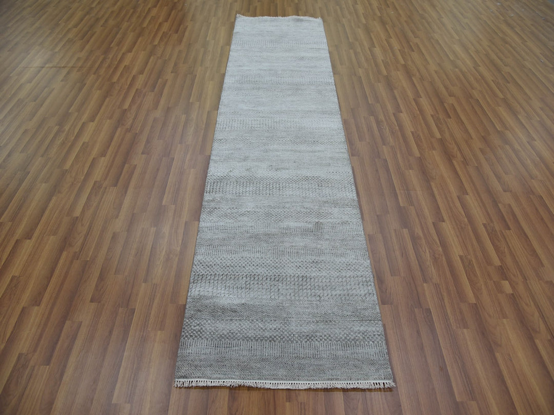 2'7" x 10'0" New Hand Knotted Grey Wool & Silk Runner Oriental Rug - MOA10279139