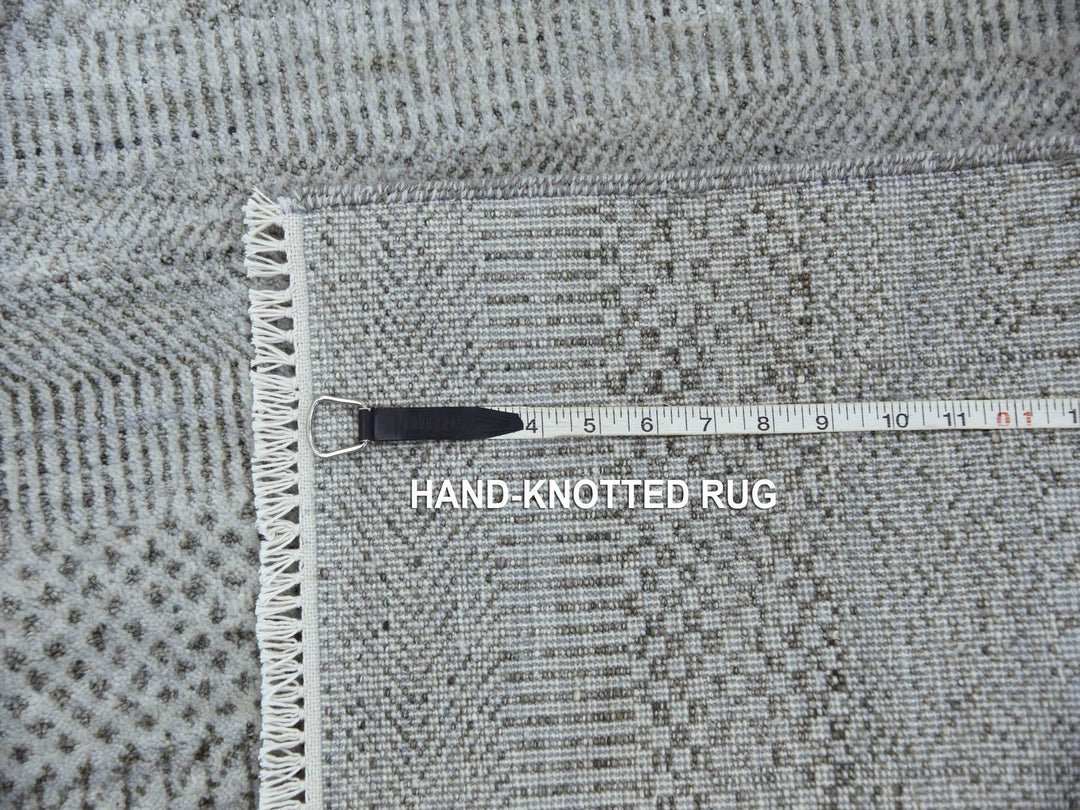 2'7" x 10'0" New Hand Knotted Grey Wool & Silk Runner Oriental Rug - MOA10279139