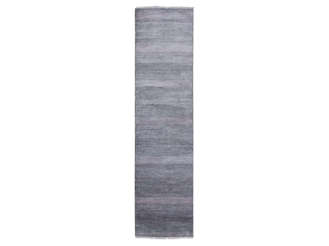 2'8" x 10'2" New Hand Knotted Grey Wool & Silk Runner Oriental Rug - MOA10279140