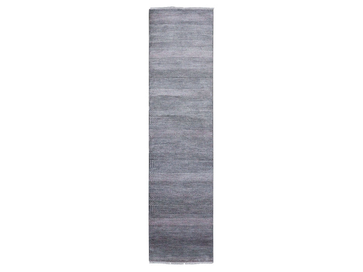 2'8" x 10'2" New Hand Knotted Grey Wool & Silk Runner Oriental Rug - MOA10279140