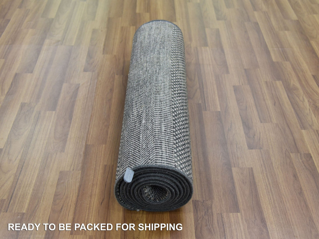 2'8" x 10'2" New Hand Knotted Grey Wool & Silk Runner Oriental Rug - MOA10279140