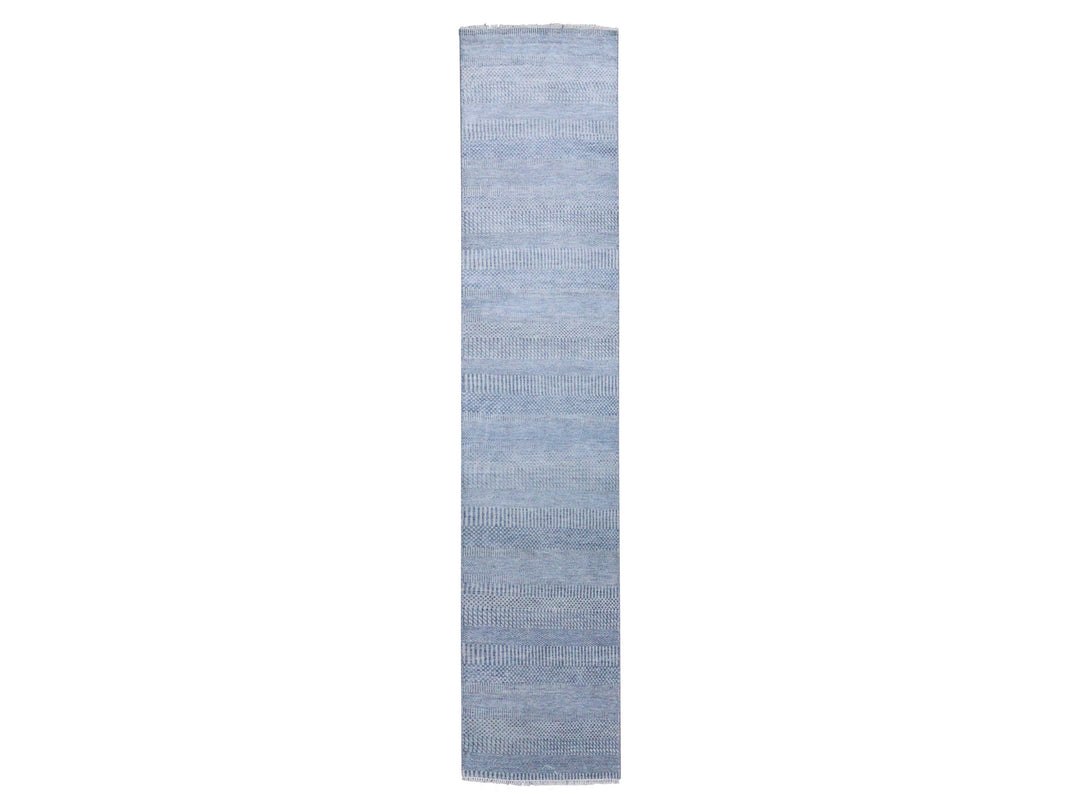 2'6" x 12'0" New Hand Knotted Grey Wool & Silk Runner Oriental Rug - MOA10279142