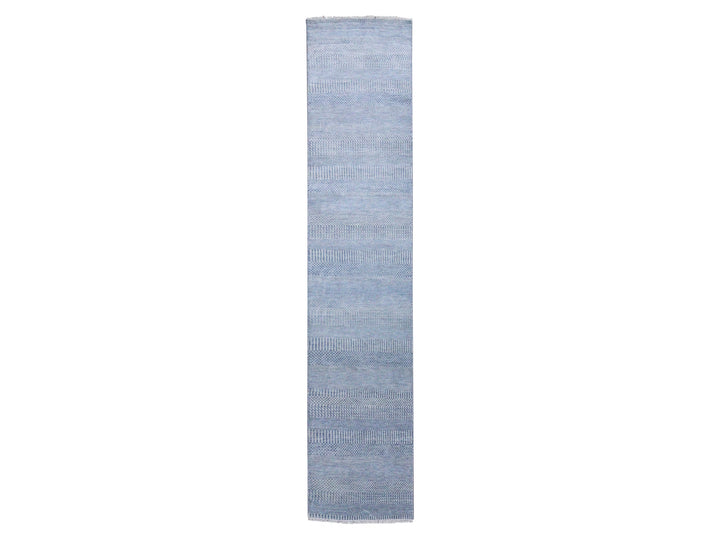 2'6" x 12'0" New Hand Knotted Grey Wool & Silk Runner Oriental Rug - MOA10279142