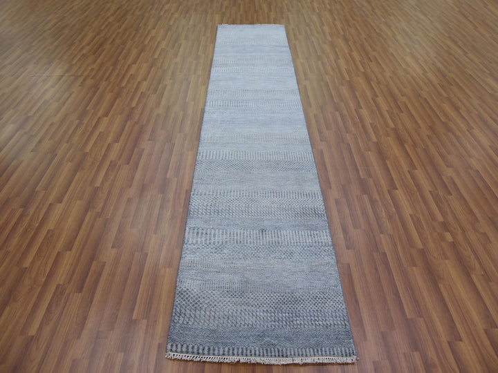 2'6" x 12'0" New Hand Knotted Grey Wool & Silk Runner Oriental Rug - MOA10279142