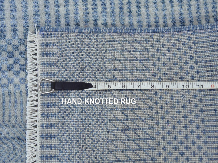 2'6" x 12'0" New Hand Knotted Grey Wool & Silk Runner Oriental Rug - MOA10279142