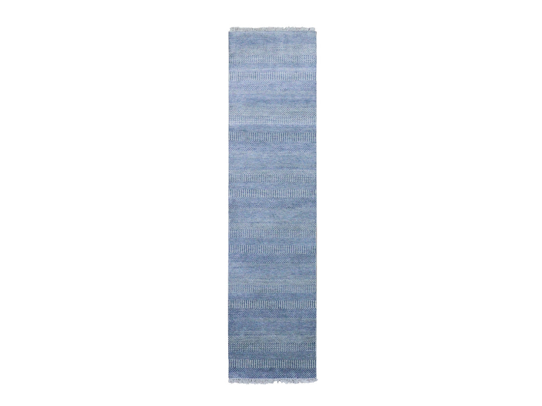 2'6" x 9'10" New Hand Knotted Grey Wool & Silk Runner Oriental Rug - MOA10279143