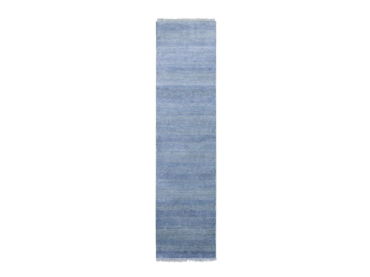 2'6" x 9'10" New Hand Knotted Grey Wool & Silk Runner Oriental Rug - MOA10279143
