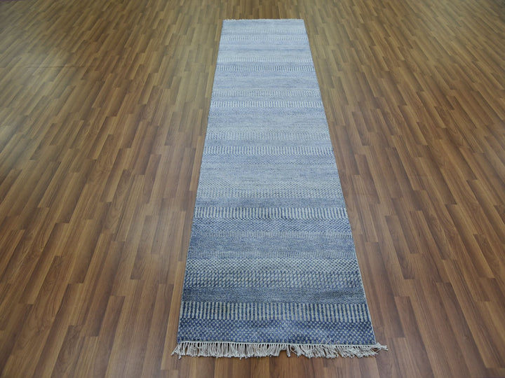 2'6" x 9'10" New Hand Knotted Grey Wool & Silk Runner Oriental Rug - MOA10279143
