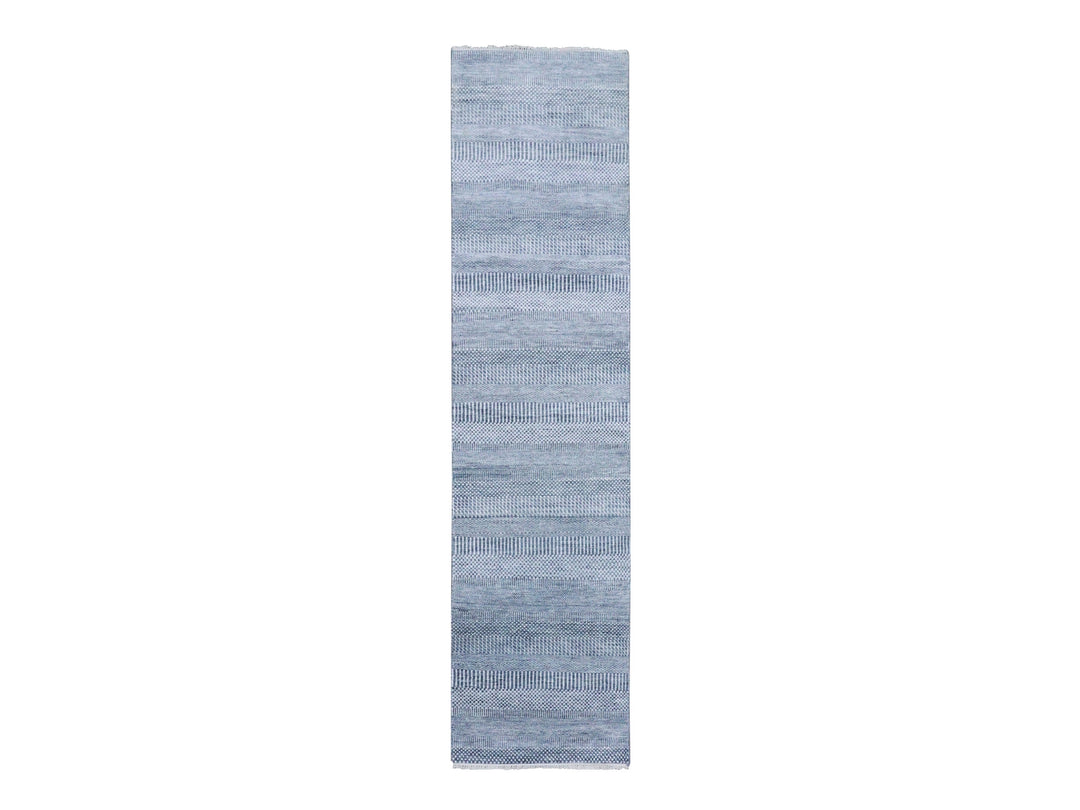 2'10" x 10'2" New Hand Knotted Grey Wool & Silk Runner Oriental Rug - MOA10279147