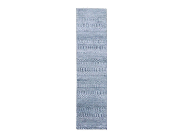 2'10" x 10'2" New Hand Knotted Grey Wool & Silk Runner Oriental Rug - MOA10279147