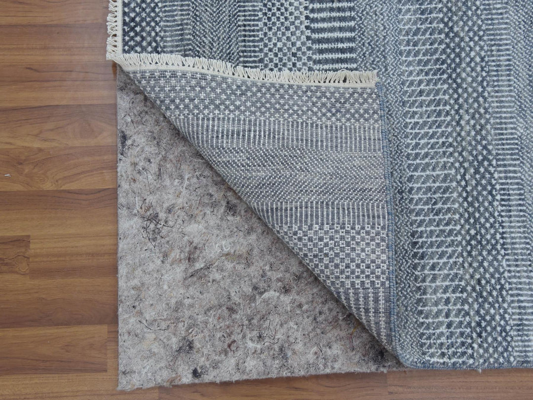 2'10" x 10'2" New Hand Knotted Grey Wool & Silk Runner Oriental Rug - MOA10279147
