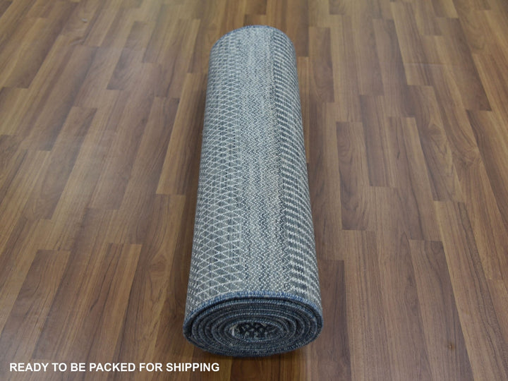 2'10" x 10'2" New Hand Knotted Grey Wool & Silk Runner Oriental Rug - MOA10279147