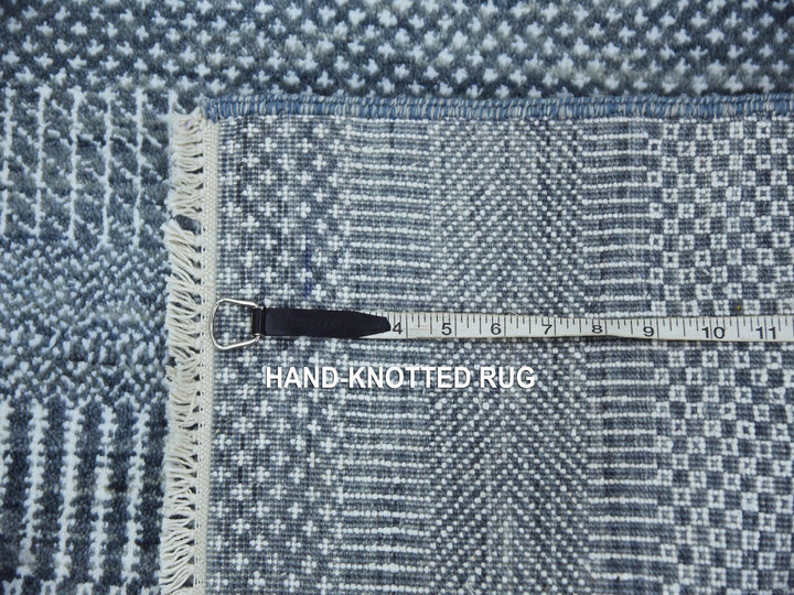2'10" x 10'2" New Hand Knotted Grey Wool & Silk Runner Oriental Rug - MOA10279147