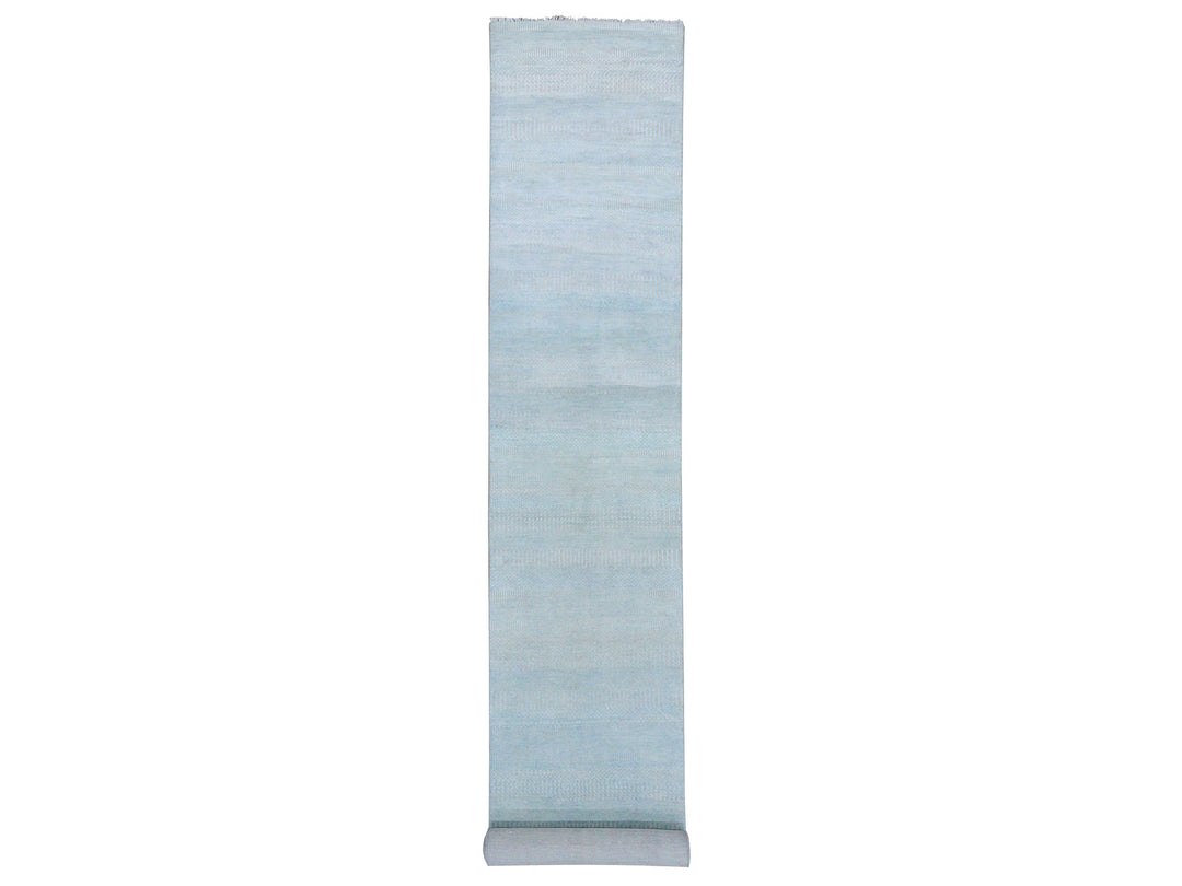 2'8" x 15'0" New Hand Knotted Blue Wool & Silk Runner Oriental Rug - MOA10279152