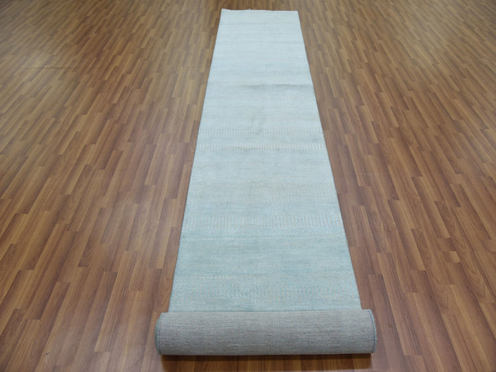 2'8" x 15'0" New Hand Knotted Blue Wool & Silk Runner Oriental Rug - MOA10279152
