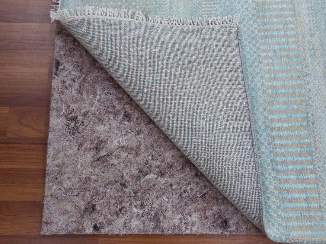 2'8" x 15'0" New Hand Knotted Blue Wool & Silk Runner Oriental Rug - MOA10279152