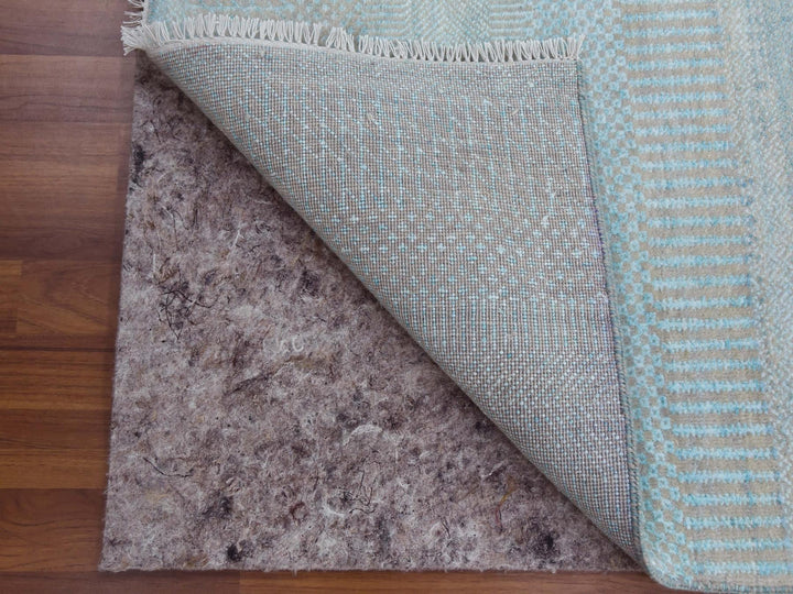 2'8" x 15'0" New Hand Knotted Blue Wool & Silk Runner Oriental Rug - MOA10279152