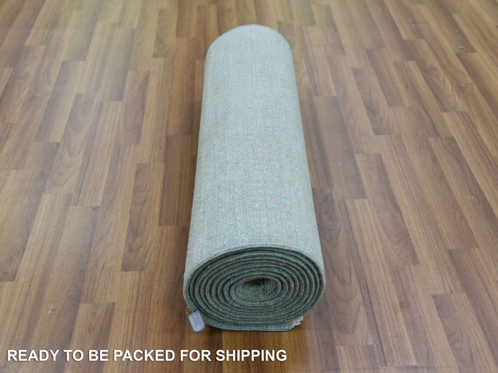 2'8" x 15'0" New Hand Knotted Blue Wool & Silk Runner Oriental Rug - MOA10279152