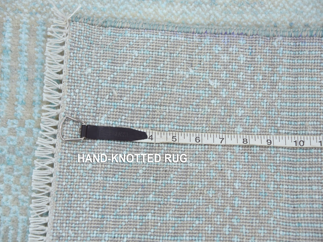 2'8" x 15'0" New Hand Knotted Blue Wool & Silk Runner Oriental Rug - MOA10279152