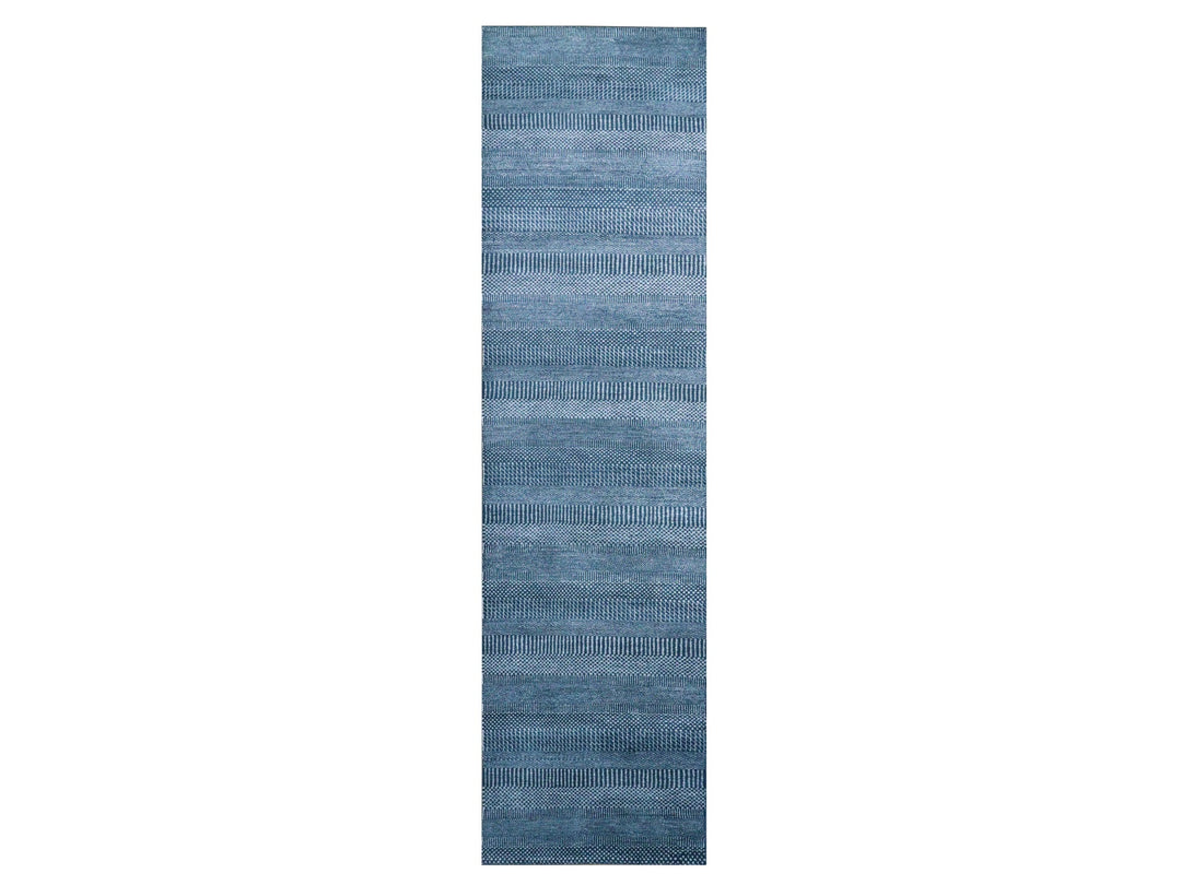 2'9" x 11'4" New Hand Knotted Blue Wool & Silk Runner Oriental Rug - MOA10279154