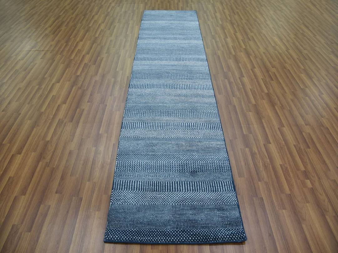 2'9" x 11'4" New Hand Knotted Blue Wool & Silk Runner Oriental Rug - MOA10279154