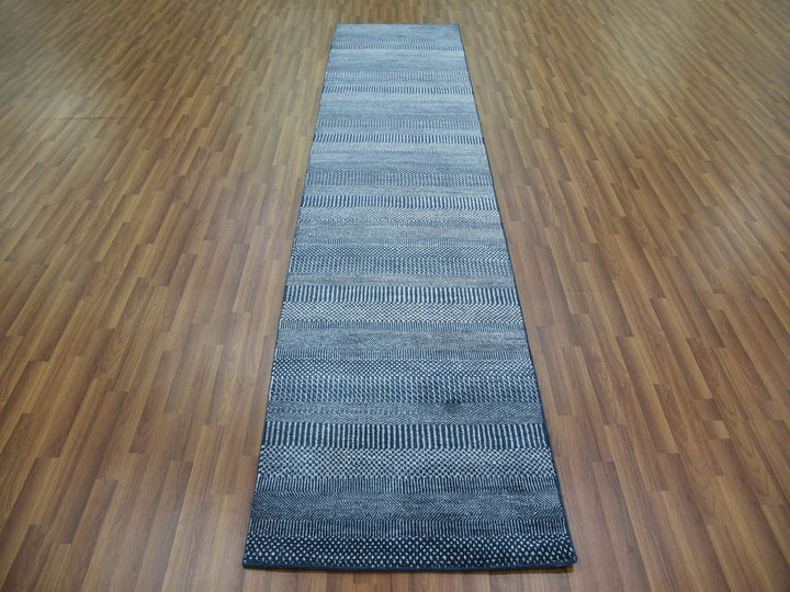 2'9" x 11'4" New Hand Knotted Blue Wool & Silk Runner Oriental Rug - MOA10279154